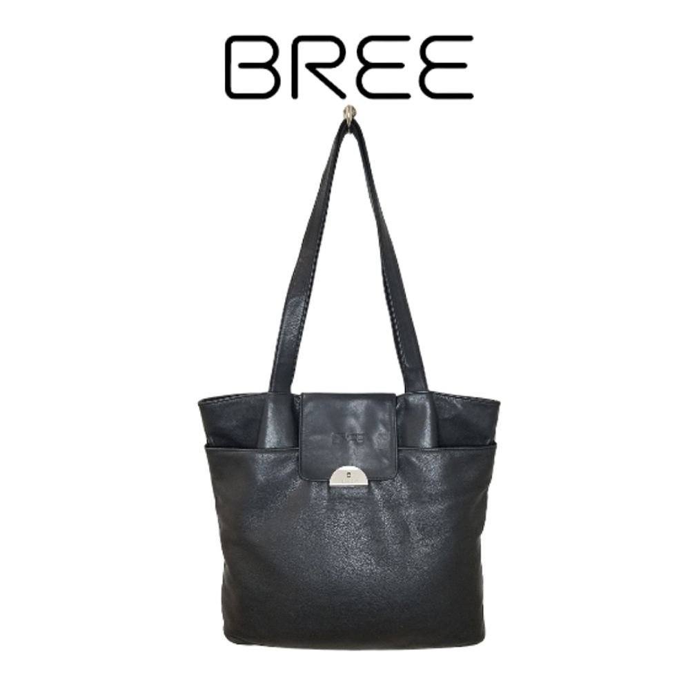 BREE Vintage Large Black Leather Stockholm Shopper Tote Bag